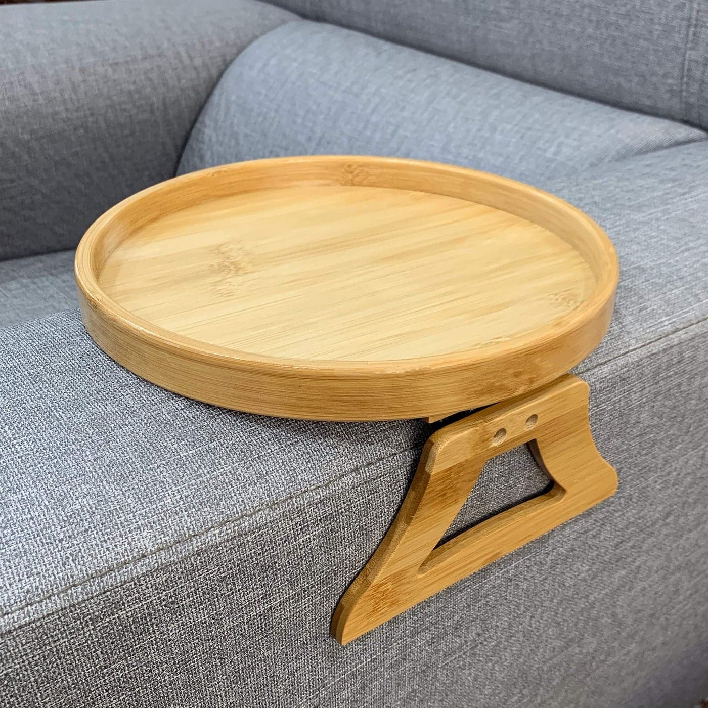 Xchouxer Side Tables Natural Bamboo Sofa Armrest ClipOn Tray Ideal for RemoteDrinksPhone Round
