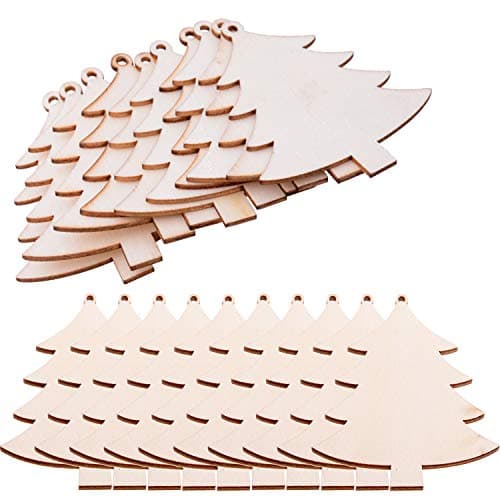 Pack of 50 Wooden Crafts to Paint 3 inch Christmas Tree Hanging Ornaments Unfinished Wood Cutouts Christmas Decoration DIY Crafts Wooden Christmas Tree Cutouts