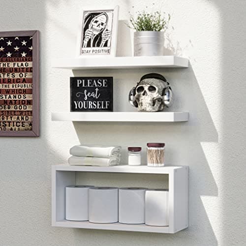 RICHER HOUSE White Floating Shelves Set of 3 Modern Bathroom Shelves Wall Mounted Shelves for Wall Decor Over Toilet White Wall Shelves for Bathroom Bedroom Living Room Kitchen