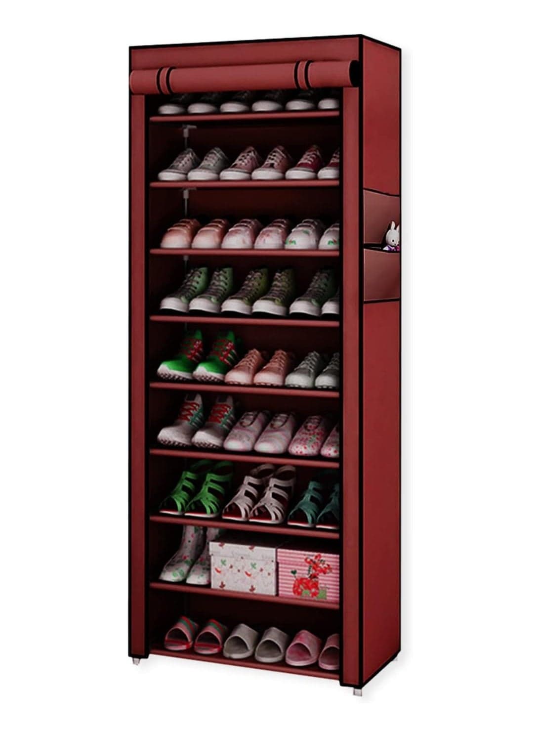 Narrow Shoe Rack Organizer Tall Shoe Rack for Closet Entryway,9 Tier Non-Woven Cover Shoe Shelf Holds Free Standing Shoe Storage Cabinet with Dustproof Cover