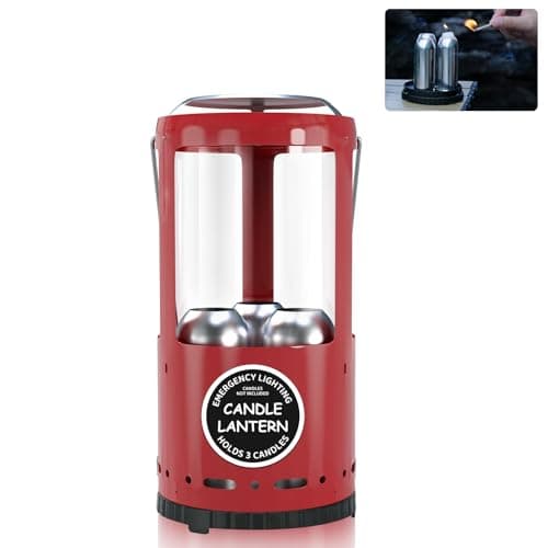 Candle Lantern Decorative 3Wick Emergency Candlestick Holder for Pillar Candles Portable Red Warmer Lantern Camping Gear for Campers Use Hanging Handheld NO Candles Included
