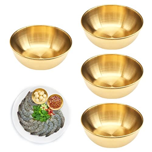 4 Pcs Gold Stainless Steel Sauce Dip Bowls, Small Soy Sauce Dish Appetizer Plates, Sushi Seasoning Dipping Bowl