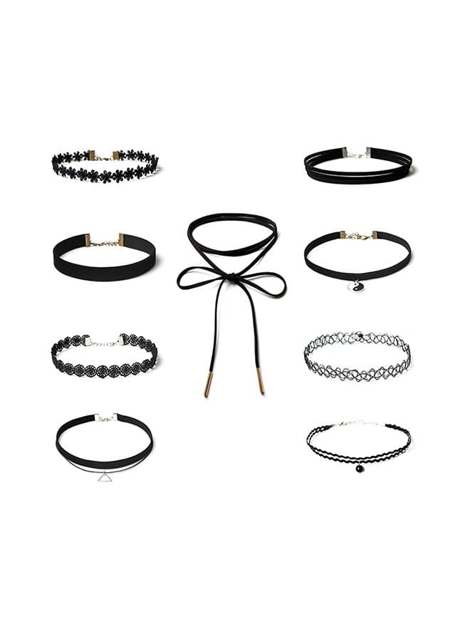 9-Piece Retro Style All Match Multielement Lace Chokers Necklace Set