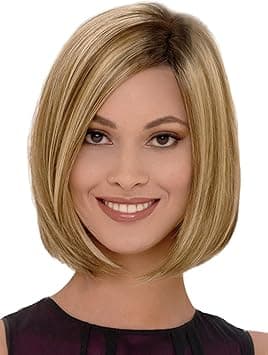 Royalfirst Blonde Bob Wigs for White Women Short Straight Hair Wig Natural Looking Synthetic Fashion Wigs with Free Wig Cap