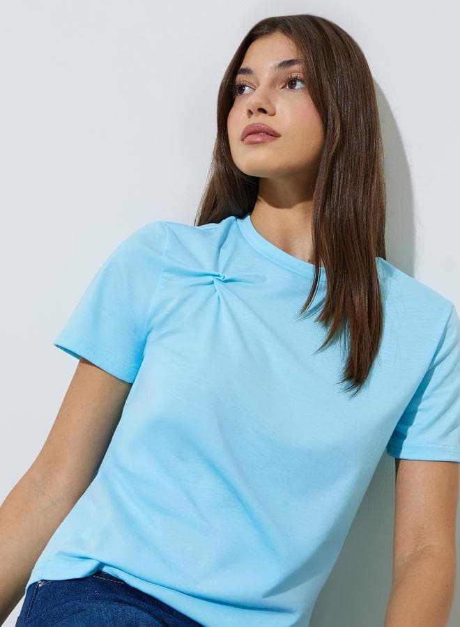 Blue Twisted Knot Detail Regular Fit T-Shirt