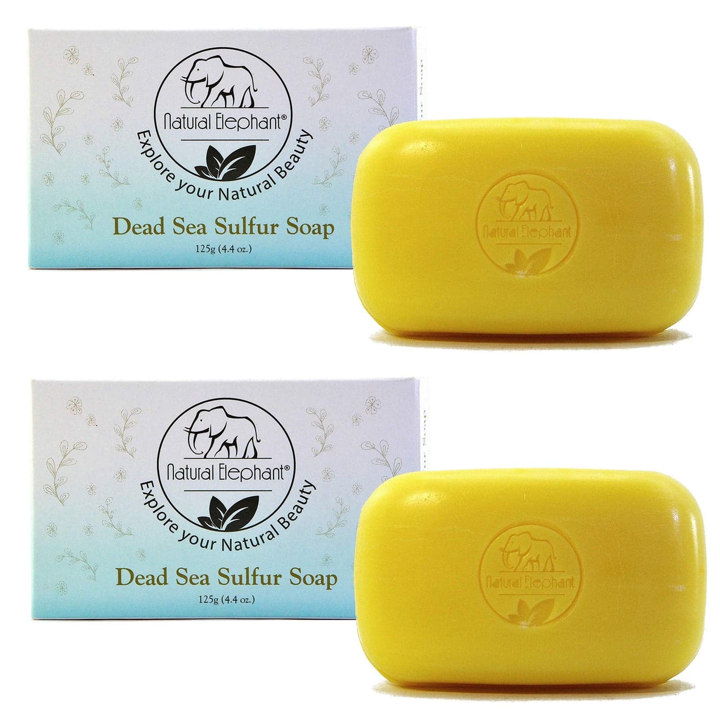 Natural Elephant Dead Sea Sulfur Soap 44 oz with Dead Sea Salt Aloe Vera Sulphur Face and Body Cleanser Bar for All Skin Types 2 Pack 2 44 Ounce Bars