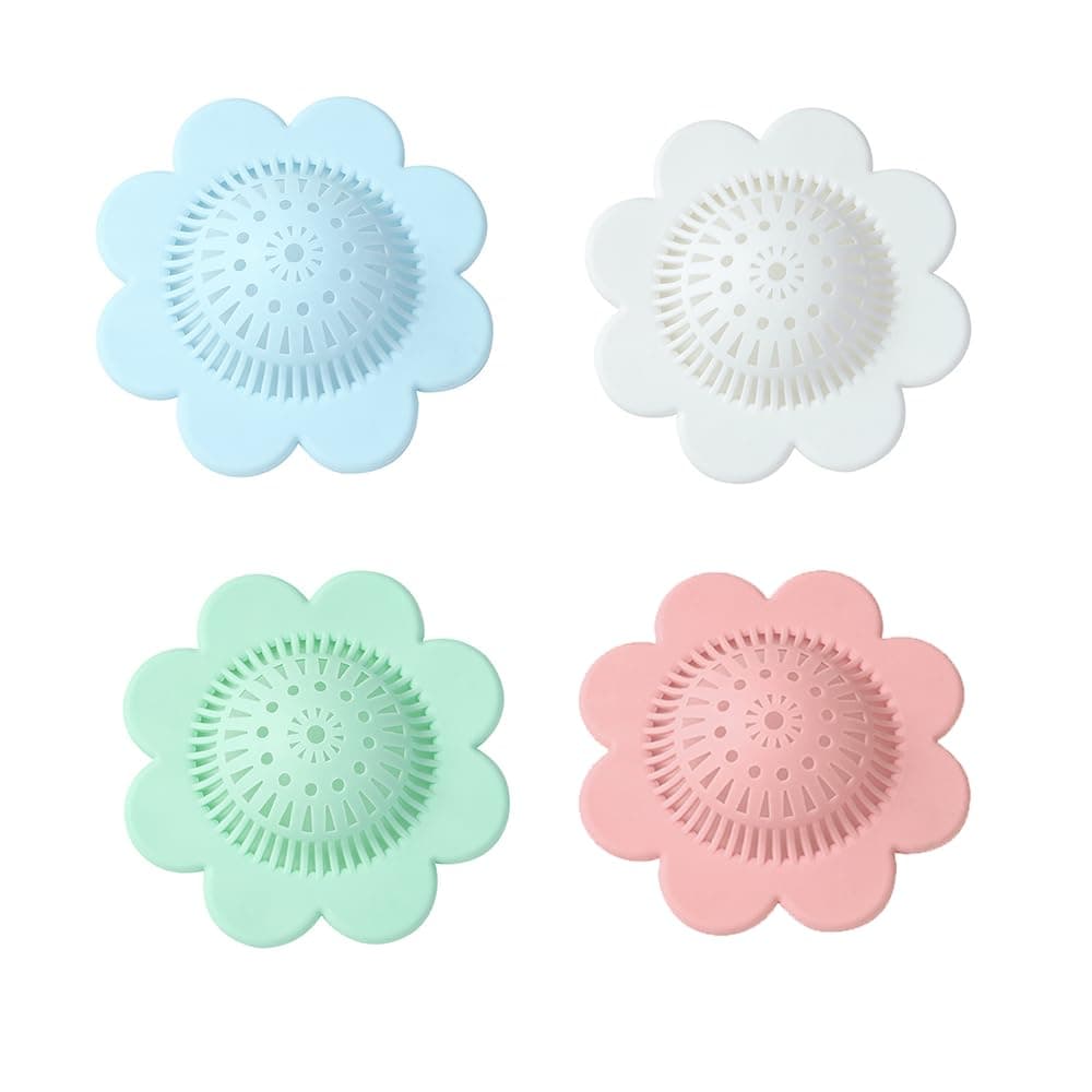 4PCS Drain Hair Catcher Shower Drain Covers Durable Silicone Hair StopperBathtub and Shower Drain Protectors for Bathroom Bathtub and Kitchen