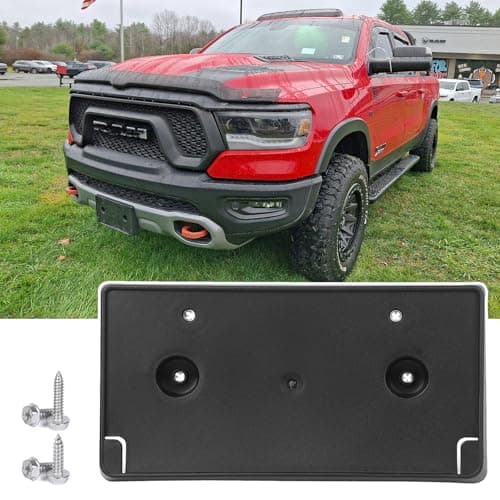 Front License Plate Frame for Dodge Ram 1500 DT Rebel & TRX ONLY 2019-2024 Front Bumper License Tag Plate Holder Mounting Bracket Replace # 68274219AD (NOT FIT for DS/Classic and Other DT Bumper)