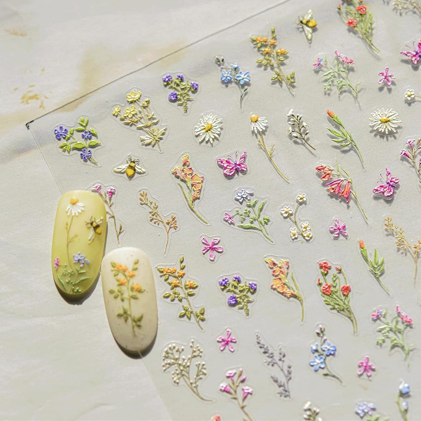 JMEOWIO 3D Embossed Flower Nail Art Stickers Decals SelfAdhesive 5D Spring Summer Floral Nail Supplies Nail Art Design Decoration Accessories 1 Sheets