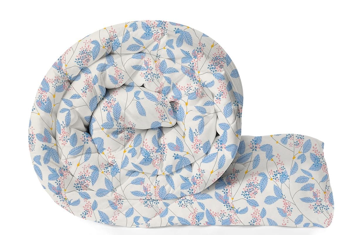 HOMEKART 220 GSM Reversible Microfiber AC Comforter/Duvets for Mild Winter | All Season King Size 3 Layered Quilted Blanket for Double Bed (220 cm x 240 cm, Floral, Blue & White)