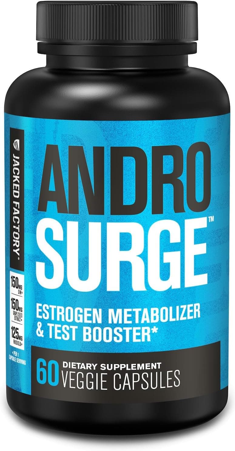 Jacked Factory Androsurge Estrogen Blocker for Men Natural Testosterone Booster for Men Estrogen Metabolizer with Tongkat Ali DIM Long Jack More Test Booster Muscle Builder 60 Count