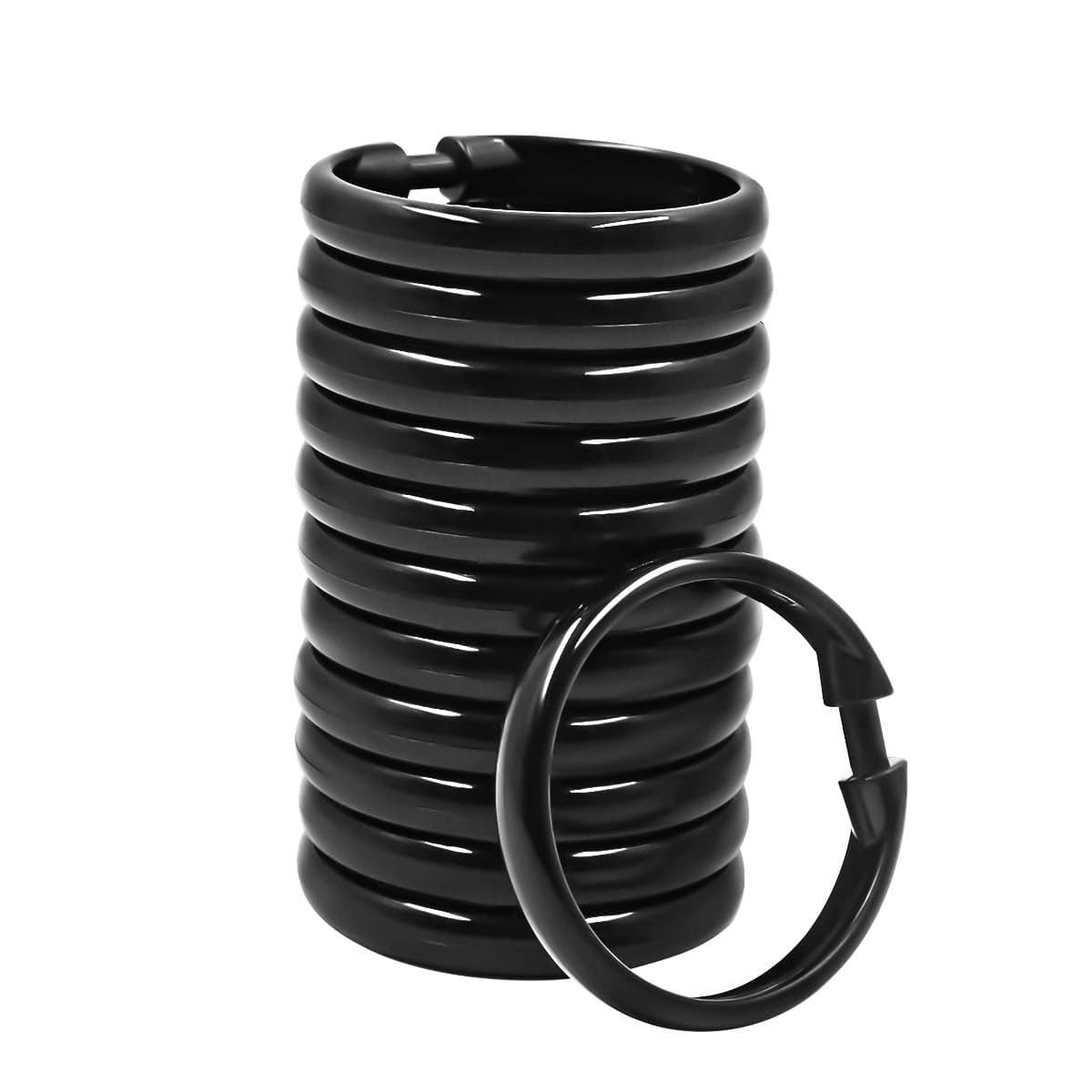 Qulable Shower Curtain Rings12 Pack Plastic Shower Curtain Hooks OShaped Rings Hook Glide Easily on Bathroom Shower RodBlack