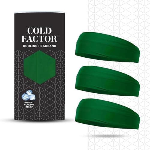COLD FACTOR Cooling Headband for Women and Men – UPF 50+ Advanced Evaporative Comfort, Instant Cooling Sweatband for Outdoor Sports, Fitness, Yoga, Hiking, Running, and Workout – 3 Pack (Hunter Green)