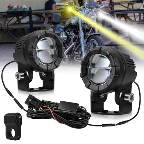 Motorcycle LED Driving Fog Lights 60W AmberWhite Dual Color Auxiliary Light with NoOff Switch Wiring Harness Waterproof Fit for Motorcycle Motorbike Dirt Bike SUV ATV UTVPack of 2