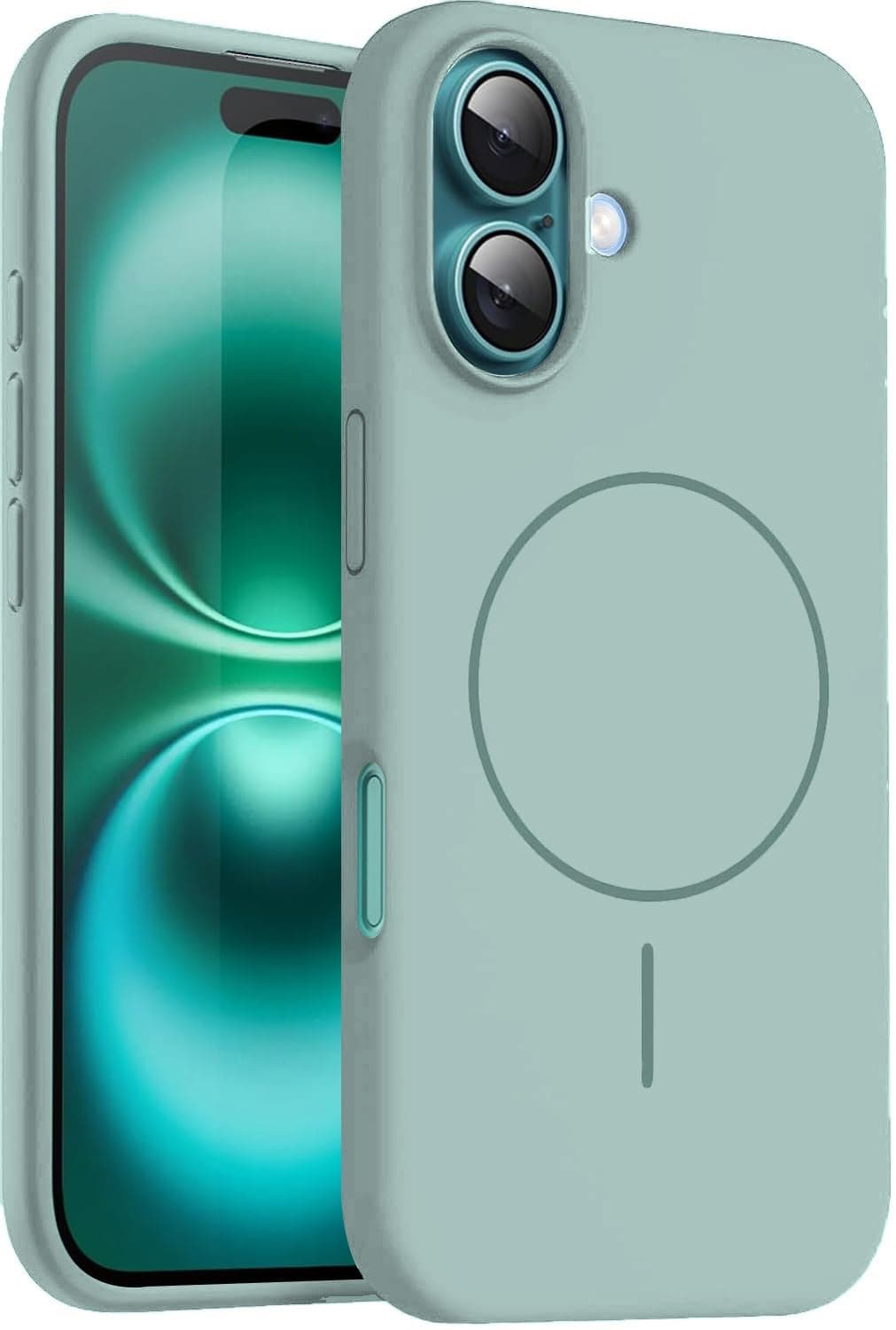 DIZORO Magnetic for iPhone 16 Case, Compatible with MagSafe, Integrated Silicone Camera Control Cover, Thicken Shockproof Drop Protection Phone Case for 16,Mint Green