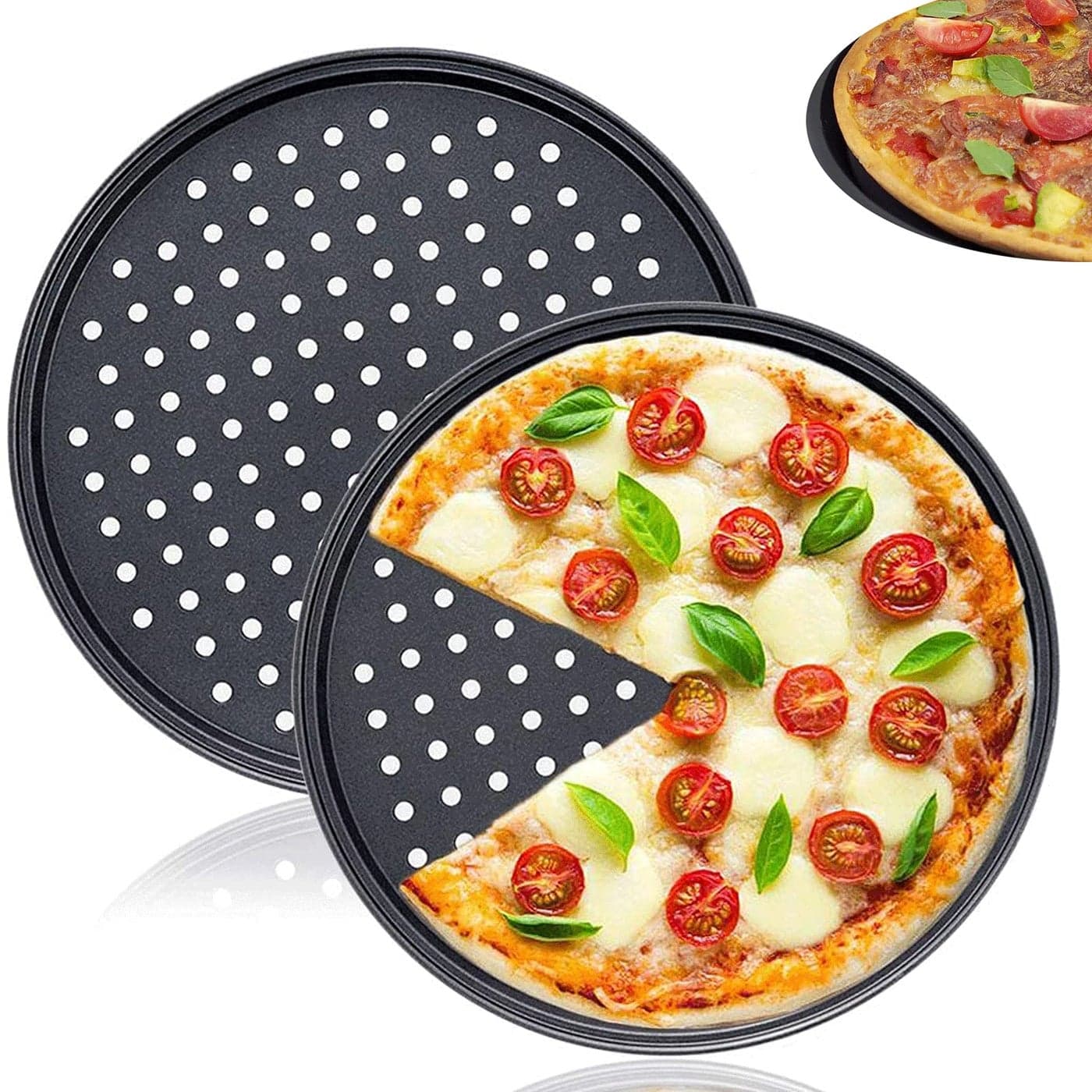 LANYOTA Pizza Pans2pcs 12 Baking Tray Round NonStick Perforated Pizza Baking SetPizzaPans with Holes for Home Kitchen Oven