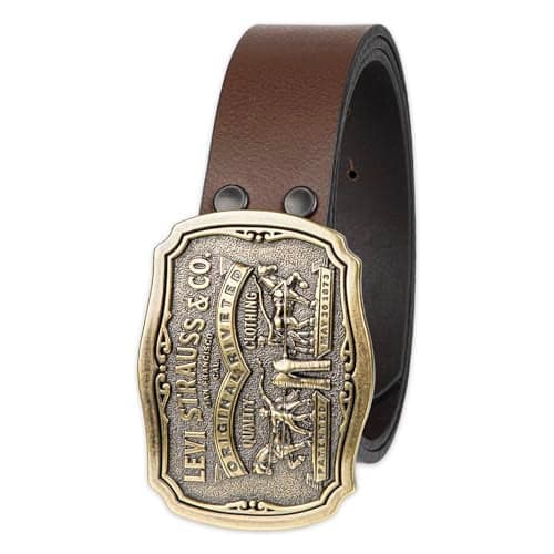 Levi's Men's Everyday Jean Belt with Removable Plaque Buckle, Brown Classic, Small (30-32)