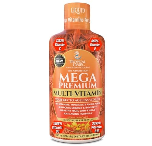 Mega Premium Liquid Multivitamin Natural Immune Support Vitamin w 1333 Vitamin C 200 D3 Zinc 20 Vitamins 70 Minerals 21 Amino Acids Sugar Free Orange Flavor 98 Absorption 32 Serv