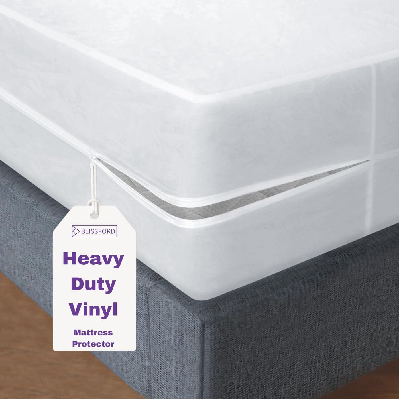 Plastic Mattress Protector Zippered Olympic Queen Waterproof Vinyl Mattress Cover Heavy Duty Noiseless Mattress Encasement by Blissford