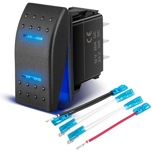 Anina Reverse Polarity Switch 3 Way ONOffON DPDT 12V 20A 7PIN Reversing Rocker Switch for OffRoad UTV Truck CanAm Car Boat Marine ATV Blue Light with Jumper Wire