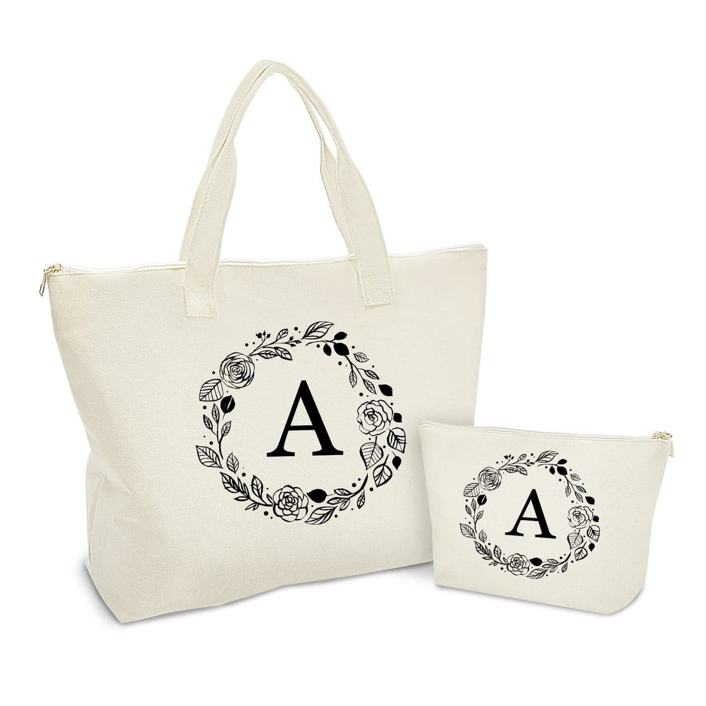 Binggemen Personalized Initial Canvas Tote Bag with Zipper Present Bag with Inner Pocket Make Up Bag Great Gifts for Women Mom Teachers Friends Bridesmaids