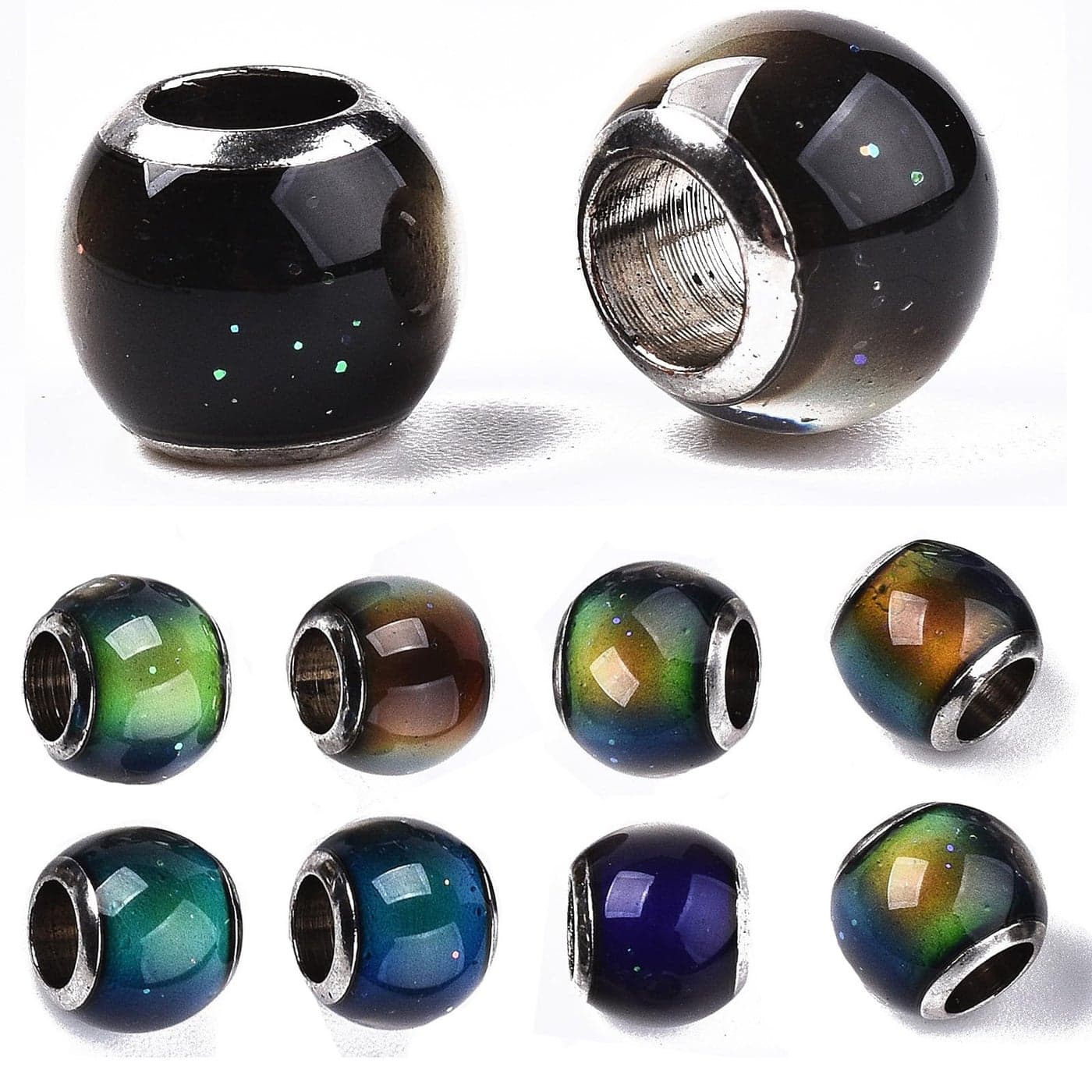 50pcs Crystal Mood Beads Temperature Sensing Color Changing Glass European Beads Change Color with Temperature Round Beads for DIY Jewelry Making