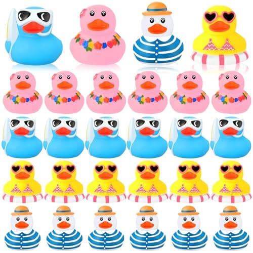 Honoson Summer Beach Rubber Duckies Bulk Mini Rubber Duck Bath Toys Float Bathtub Ducky Cute Squeaky Ducky for Classroom Carnival Summer Birthday Baby Shower Party Favor4 Colors36 Pcs