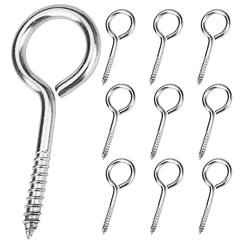 Aovchei Eye Screws, 9 Pcs 2.5 inches 304 Heavy Duty Stainless Steel Screw Hooks, Rust-Resistant Self Tapping Eyelet Bolts for Wood, Securing Cables Wires, Indoor & Outdoor for Hanging Artwork