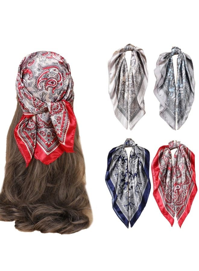 Satin Simulated Silk Head Scarves, Square Bandanas for Women, 60x60cm, 4 Pack
