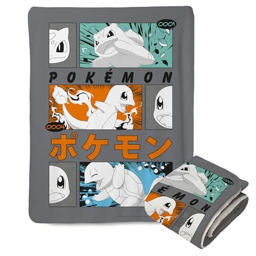 Northwest Pokemon Mink Sherpa Throw Blanket, 50" x 60", Grass, Fire, Water