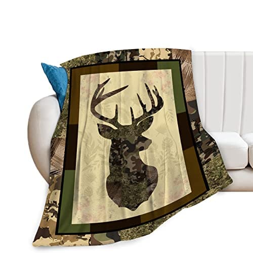 Deer Camouflage Throw Blanket Cozy Plush Camo Hunting Flannel Fleece Ultra Soft Blankets Unisex Lightweight Fuzzy Party Blanket Gifts for Adult Men Bed Couch Sofa Kids 50x40