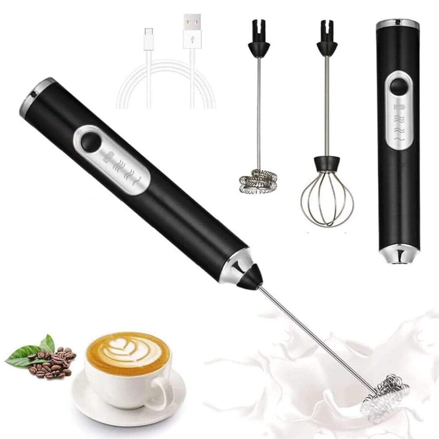 HOKAL Handheld Milk Frother Rechargeable 3Speed Electric Frother for Coffee with 2 Whisks Coffee Frother Mixer Standup Design for Cream Latte Cappuccino and for Butter Milk