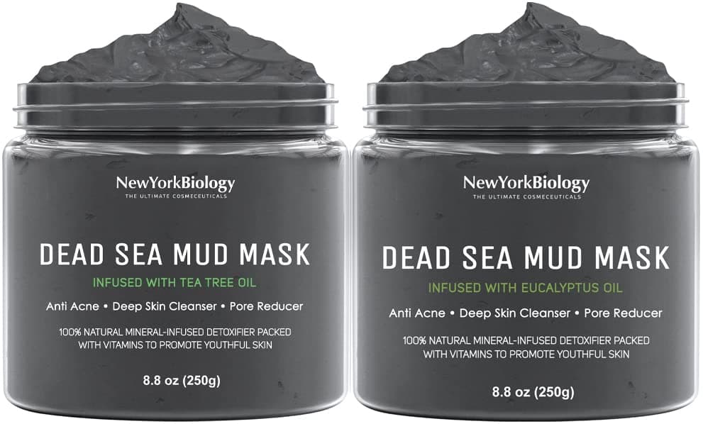 New York Biology Dead Sea Mud Mask Infused with Tea Tree with Dead Sea Mud Mask Infused with Eucalyptus Spa Quality Pore Reducer for Acne Blackheads and Oily Skin 88 oz