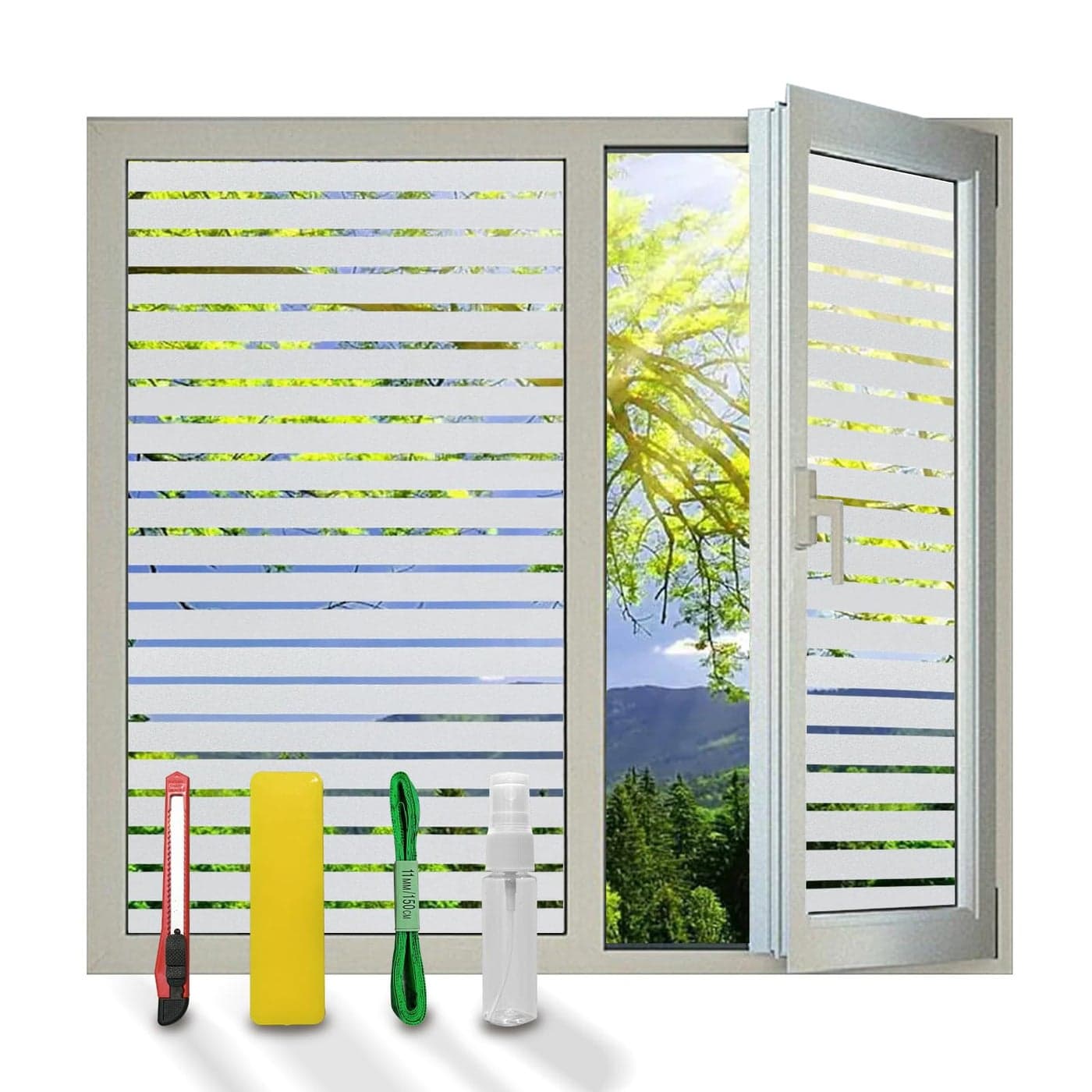 DERZGAO Window Privacy Film Stripe Window Film Static Cling Anti UV Heat Control Ideal for Home Shower Office Glass Door Stripes Pattern 175X787Inch