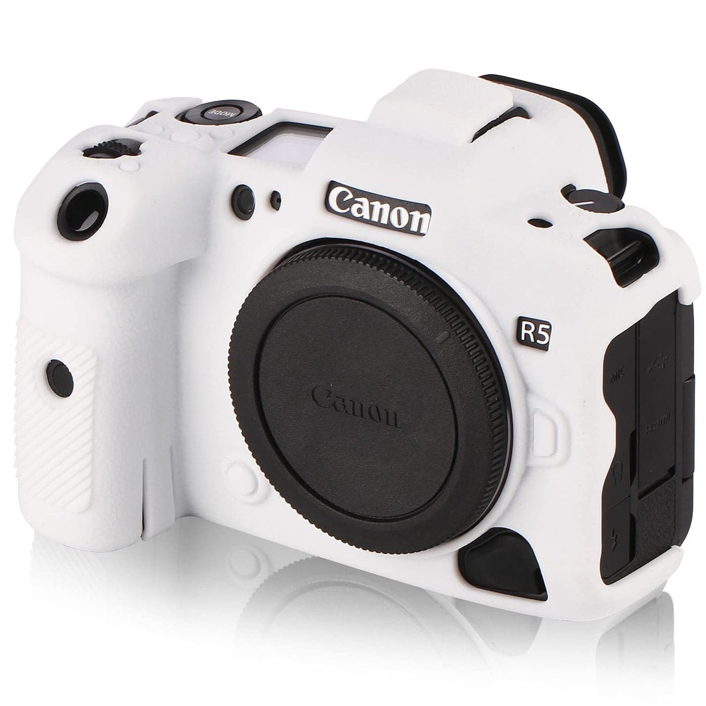 STSEETOP Camera Case for Canon R5 - Silicone Protective DSLR Skin Cover, Detachable Cage, Shockproof, Dustproof (White)