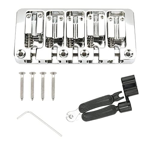 Swhmc 5 String Bass Guitar Bridge, Chrome Zinc Alloy Locking Saddles for Jazz & Precision Bass, Top Load or String-Thru Body Design