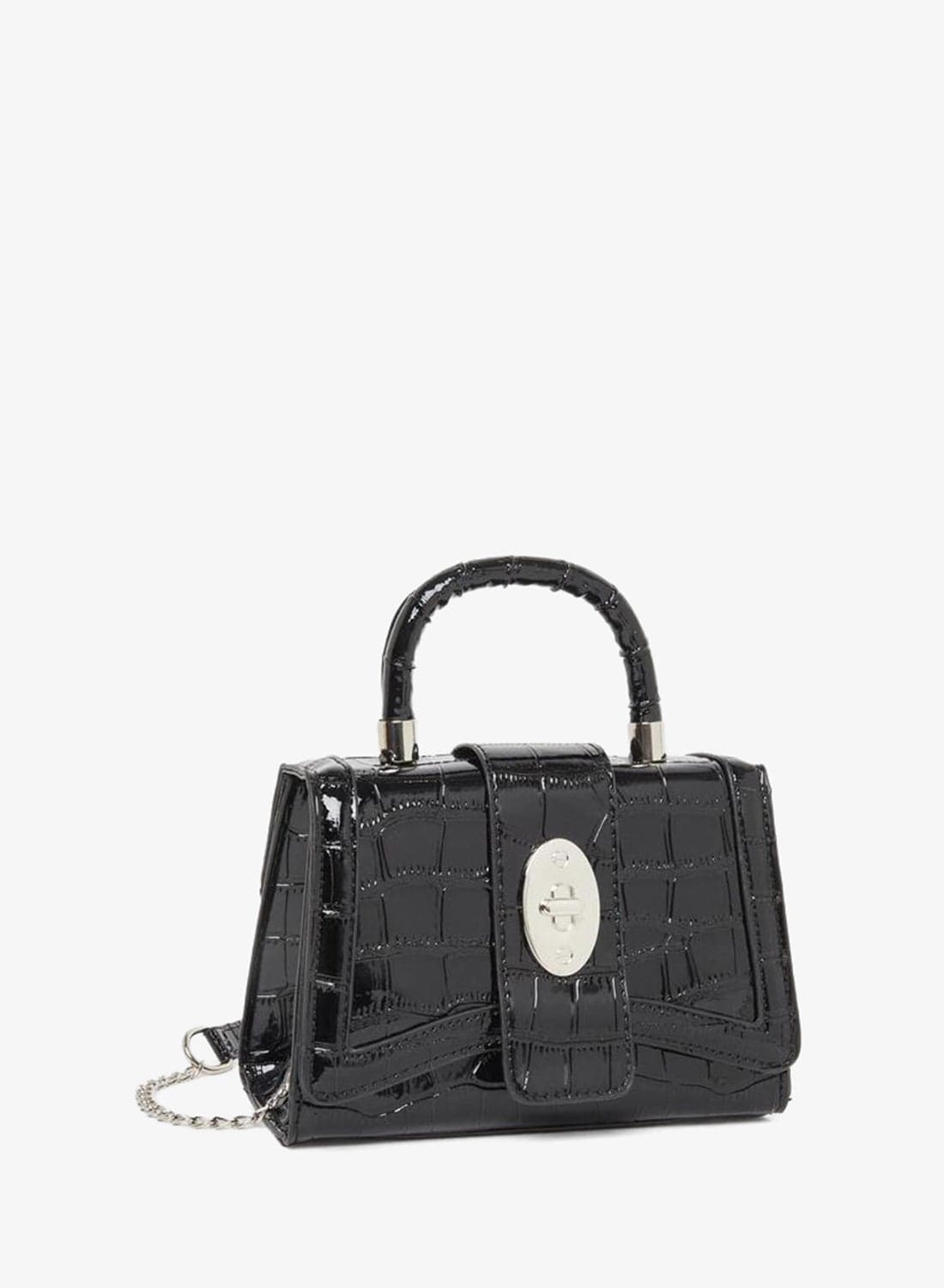 Styli Croc-Textured Top Handle Handbag with Chain Strap