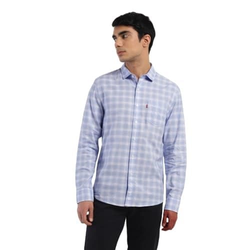 Levi's Men's Cotton Spread Collar Slim Fit Checked Shirts Blue, 2XL