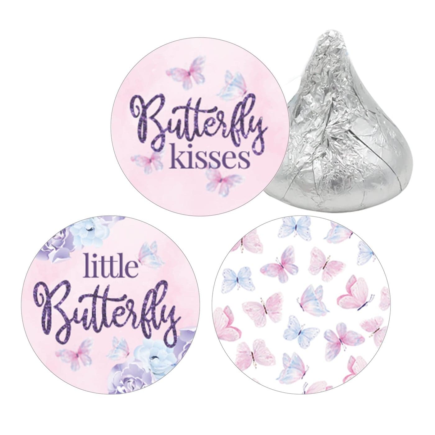 Butterfly Girl Baby Shower Favor Stickers A Little Butterfly is on Her Way Baby Shower Chocolate Kisses Candy Labels 180 Count