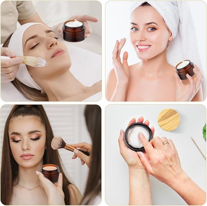 HOTUT 30 ML Frosted Clear Glass Cosmetic Containers for Lotions Cream Ointments 6PCS