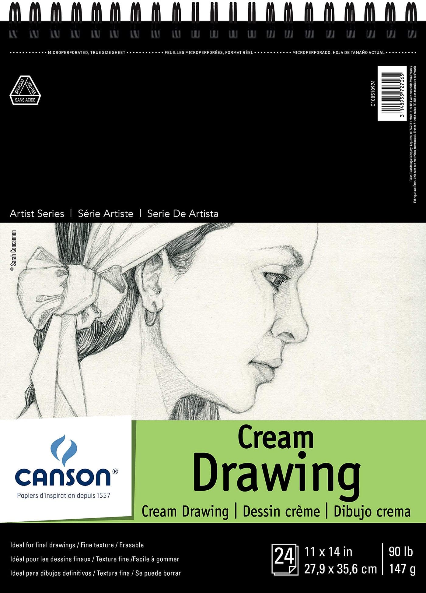 Canson Artist Series Cream Drawing Pad 11 x 14 Top Wire Bound 24 Sheets 100510974