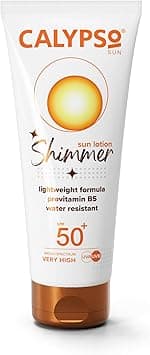 Calypso Shimmer Sun Lotion SPF50 Very High UVA UVB Protection Water Resistant Shimmering Sun Protection for Face and Body 100ml
