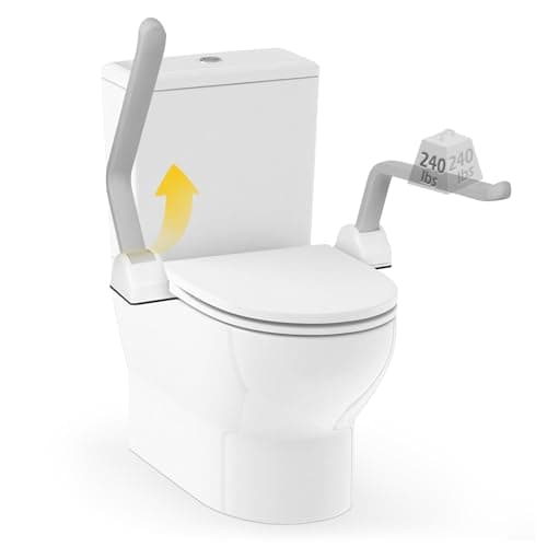 Dyna-Living Toilet Safety Rails 480lbs Load-Bearing Toilet Safety Frame with Flip Up Non-Slip Aluminum Alloy Armrest Toilet Assist Devices for Seniors Toilet Support Bars for Elderly Toilet Seat Rails