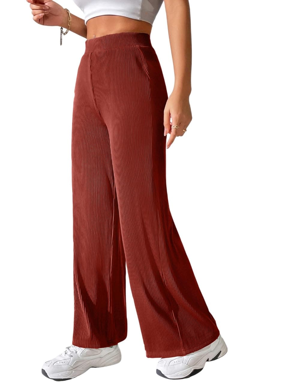 Preneum Women High Waist Korean Wide Leg Trousers, Loose Fit Casual Lounge Pants, Travel, Office & Streetwear Comfortable Stylish Bottom Wear (Available Plus Size) Dust Pink