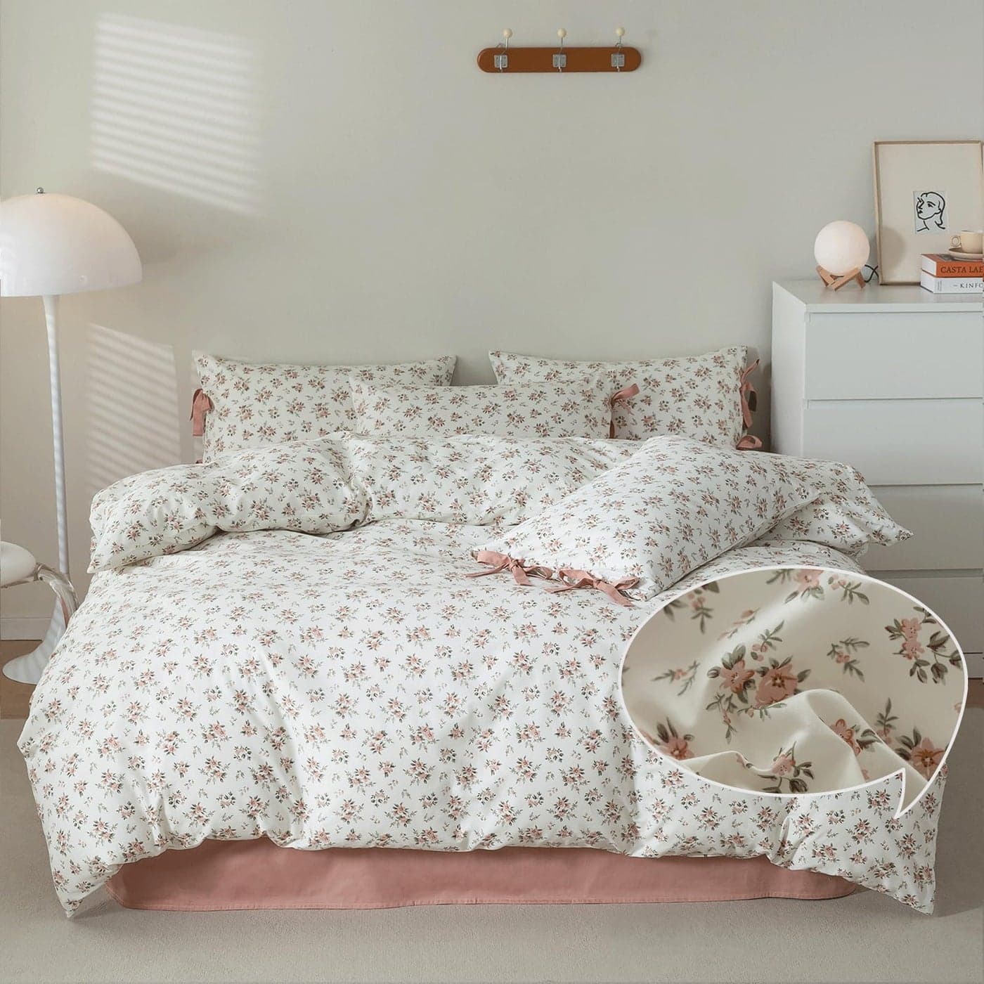 Pink White Duvet Cover Set Full 3 Pieces Blush Pink Flower Duvet Cover with 2 Bow Ties PillowcasesCottagecore Bedding Set 100 Cotton Vintage Country Comforter Cover without Filling80x90
