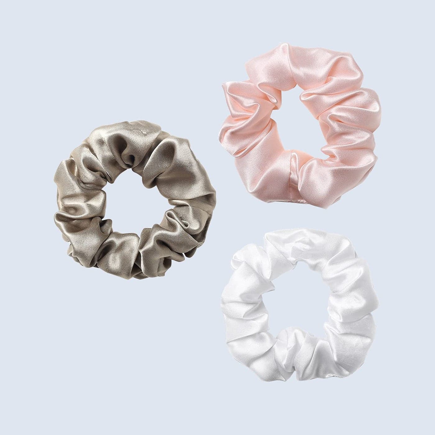 ZIMASILK 100 Mulberry Silk Hair Scrunchies Best for Women and GirlsHair 19 Momme Silk Elastic Hair Bands for Ponytail Holder Gentle and No hurt 3 Pack Taupe Pink White