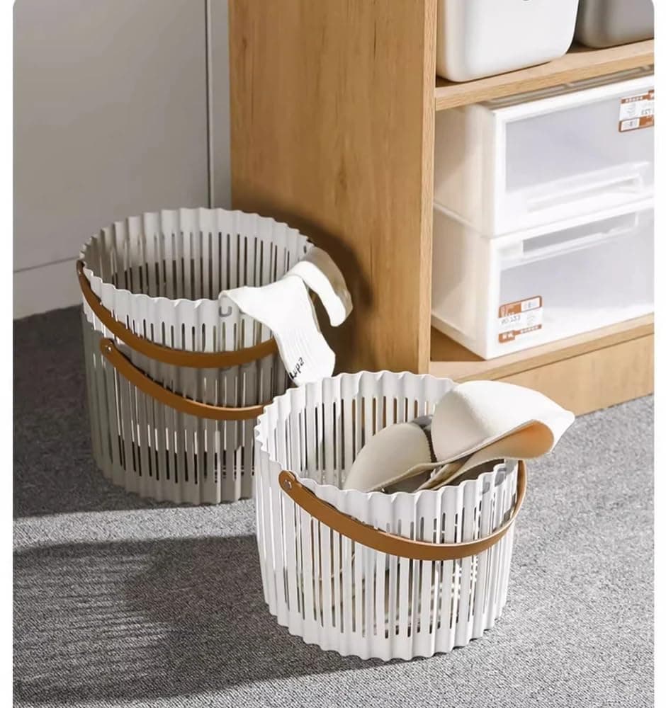 Deoxys Laundry Basket Jute Dirty Clothes Hamper with Leather Handles Woven Laundry Basket for Pillows Blankets Toys Decorative Basket for Living Room Bathroom Bedroom White
