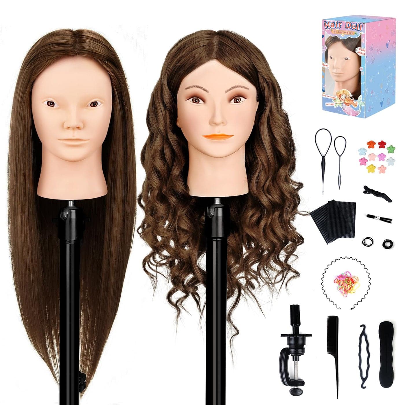 MYSWEETY Mannequin Head with Human Hair 80 Real Hair 26 Makeup Hairdressing Practice Training Head Cosmetology Manikin Doll Head for Hair Styling with Clamp Holder and Tools