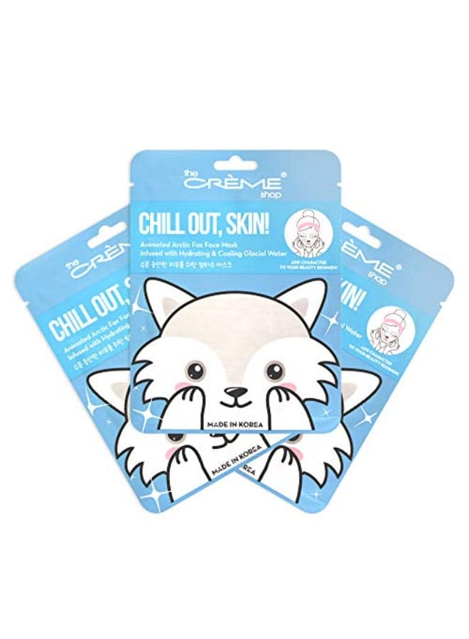 The Crme Shop Korean Skin Care Chill Out Skin Animal Arctic Fox Face Mask Sheet 3 Pack Infused with Hydrating Cooling Glacial water