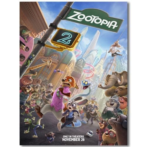 BILVAZOG Animal Zootopia 2 Poster For Fans Kids Room Bedroom Wall Decor -Movie Zootopia Posters Canvas Prints Picture For Teen Boy Girls Gifts